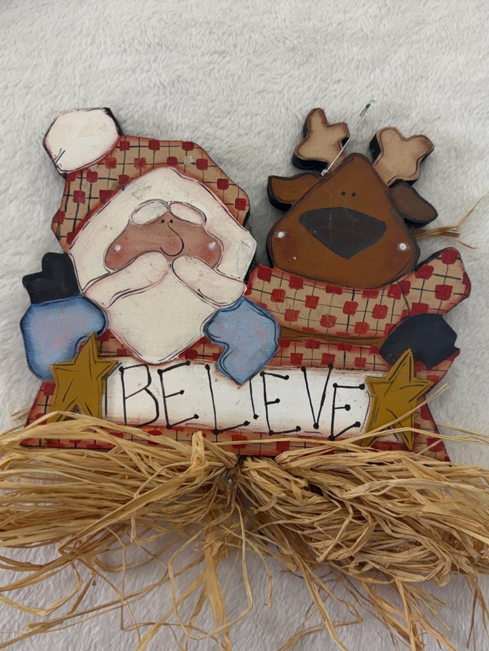 Handmade Wooden Wall Hanging Christmas Santa Reindeer Handpainted